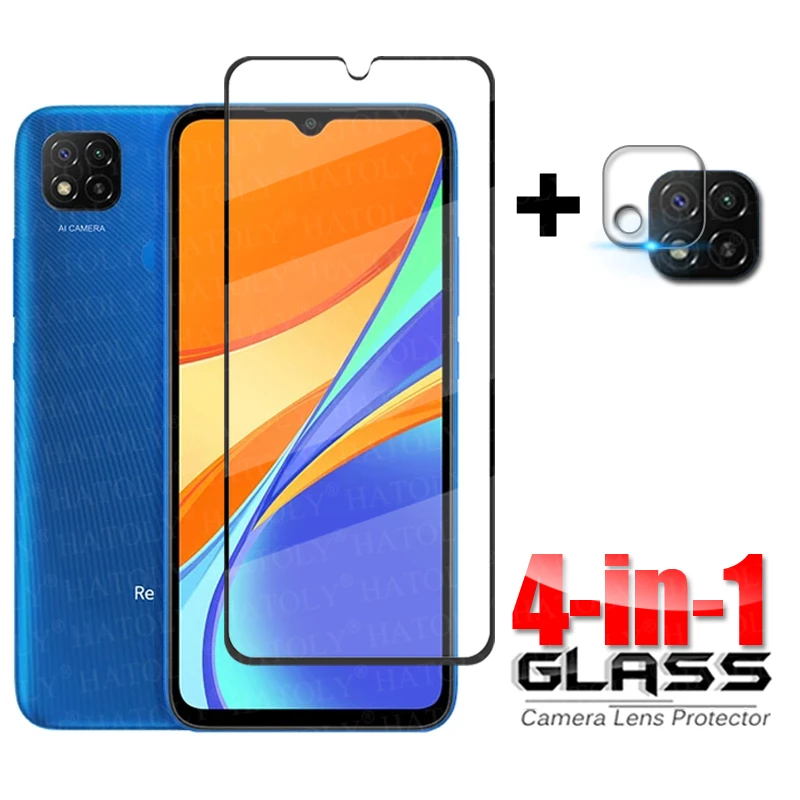 Protector de pantalla 4 en 1 para Xiaomi Redmi 9C, cristal templado de cobertura completa para Xiaomi Redmi 9C, NFC, 9 C, HD-0