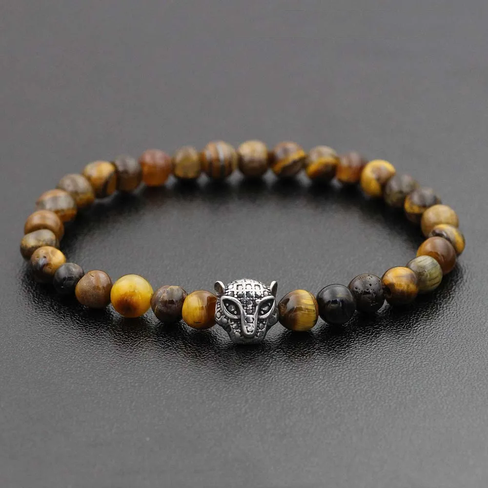 Браслет из леопарда и льва для мужчин женщин браслеты с бусинами натурального