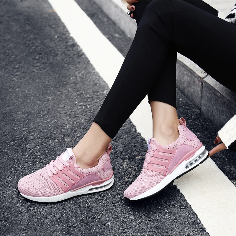 

Кроссовки женские спортивные на шнуровке, амортизирующие, для бега, Уличная обувь для тренировок, розовые, серые