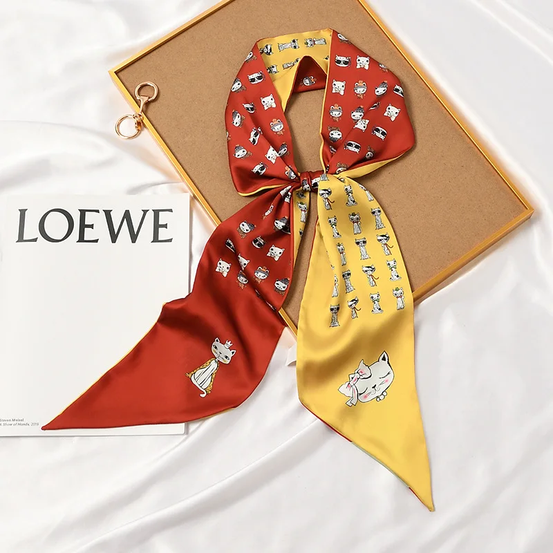 

Элегантный длинный шарф 150 см в полоску в горошек с буквами и цветочным принтом, повседневные всесезонные Шелковые Тонкие шейные шарфы, повя...