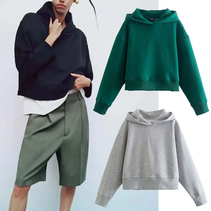 

Women's Hoodies Green Denim Plus Fleece Hoodies Autumn Winter Solid Color Long-Sleeved Fleece Collar Thick Warm Fashion Coat