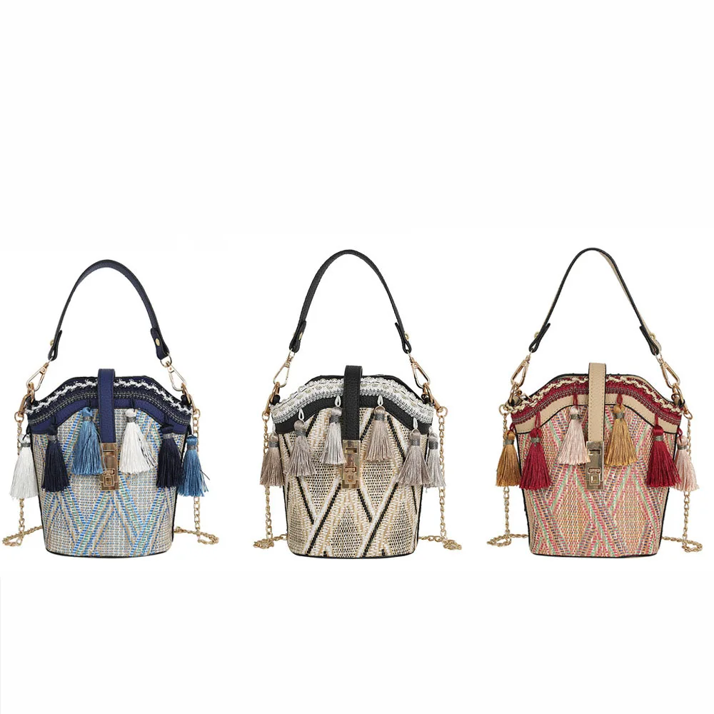 Соломенные плетеные пляжные сумки на ремне из ротанга дамская сумочка через