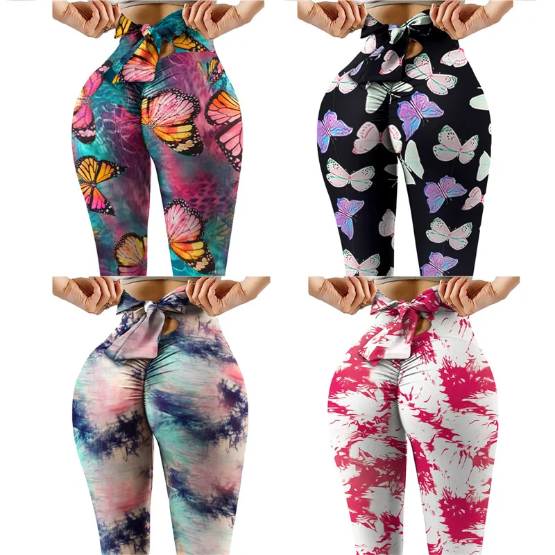 Женские легинсы эластичные облегающие камуфляжные леопардовые с цветочным