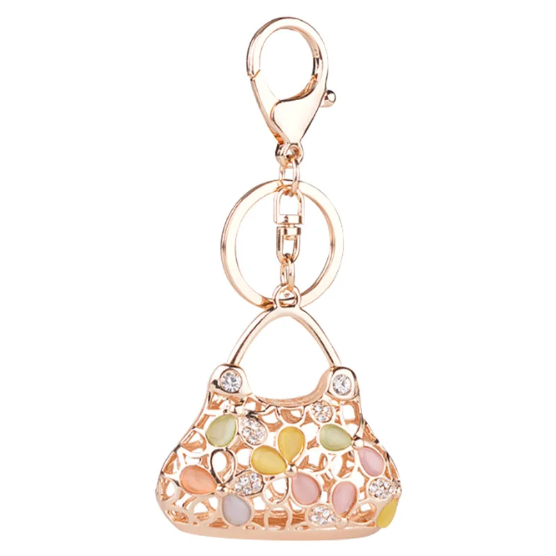 

Creative Jewelry Hollow Flowers Crystal Handbag Keychain Car Key Holder Bag Pendant Exquisite Trinket Girlfriend Keyring Gift