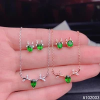 kjjeaxcmy fine jewelry 925 sterling silver inlaid natural diopside pendant earring set beautiful supports test