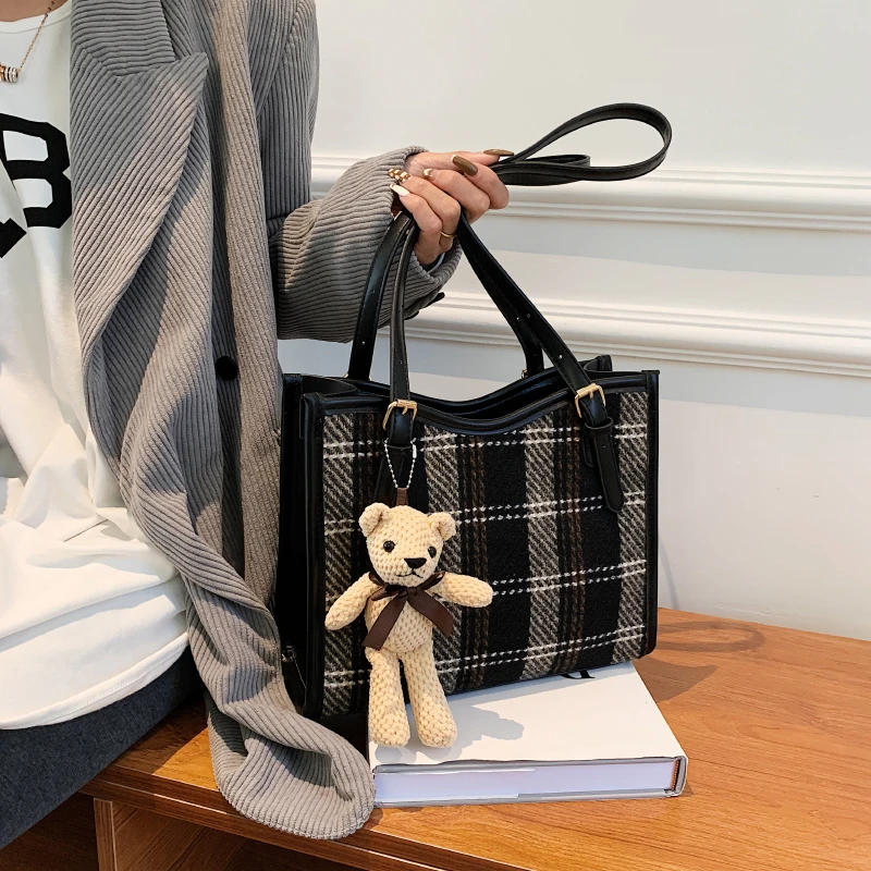 

Модные зимние шерстяные клетчатые вместительные прекрасные подвесные женские сумки через плечо сумки для женщин кошельки и сумки