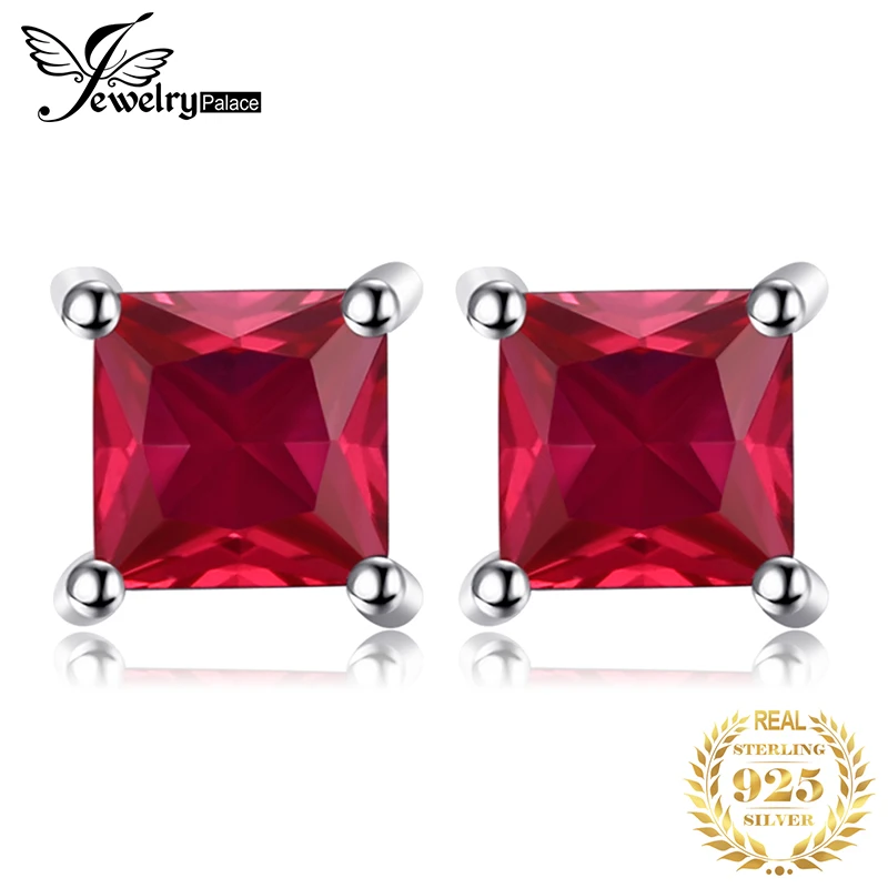 Jewelrypalace квадратный 0.8ct создан красный рубин 925 серебро Серьги-гвоздики классический Сказочный Лидер продаж украшения подарок подруге