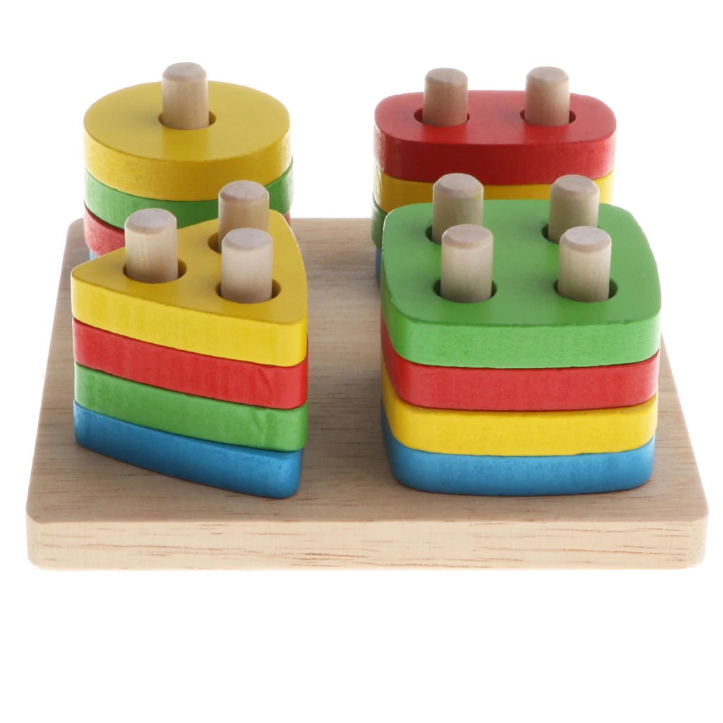 

Wooden Stacking Geometry Block Toy Montessori Educational Early Color Shapes Sorting Game Developmental Kids Baby Gift
