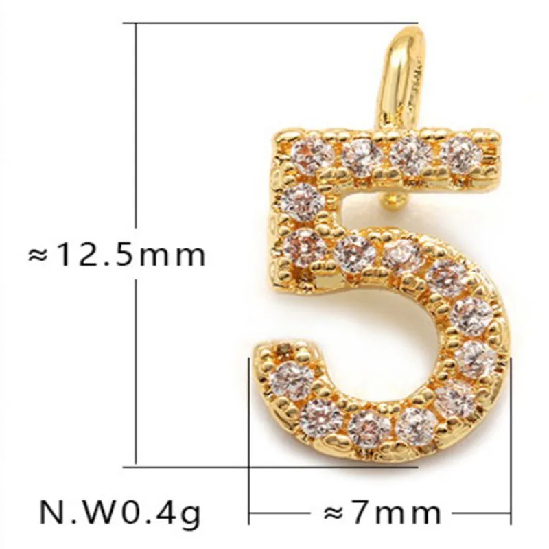 5 шт./лот высококачественные латунные подвески в виде цифр с цирконом на удачу 0-9