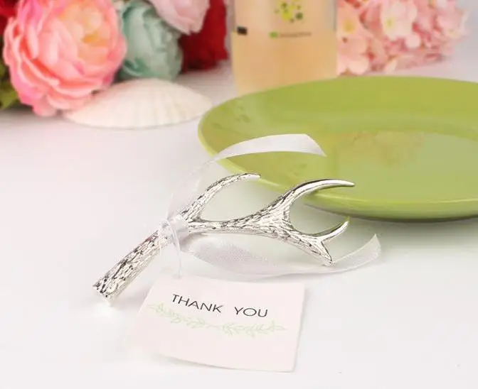 100pcs/lot Wedding Favors Silver Antler Bottle Opener Favor Party Beer In App Bag Event Gift Wholesale | Дом и сад