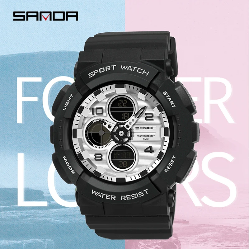 

SANDA Top Brand Luxury Sport Watch Men Women Digital Watches 5Bar Waterproof Military Dual Display Wristwatches Relogio Masculin
