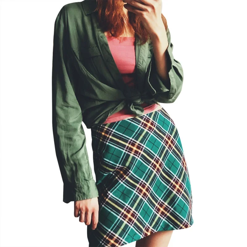 2020 осень зима Европейский Американский мини юбки контрастный цвет клетчатый