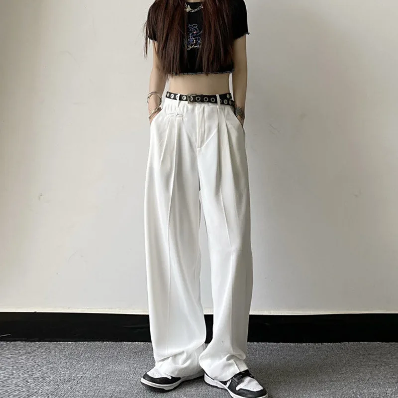 

Черные/белые повседневные мужские модные брюки, мужские костюмные брюки, корейские свободные прямые классические брюки, мужские брюки с ши...