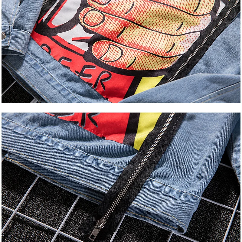Una Reta Denim Jacket For Men Streetwear Print Jean Autumn New Plus Size Casual Long Sleeve Hip Hop Coat | Мужская одежда