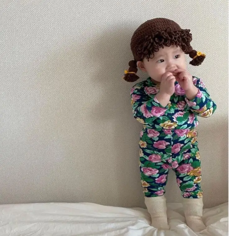 Милая облегающая шапка для новорожденных девочек с косичкой и париком зимние