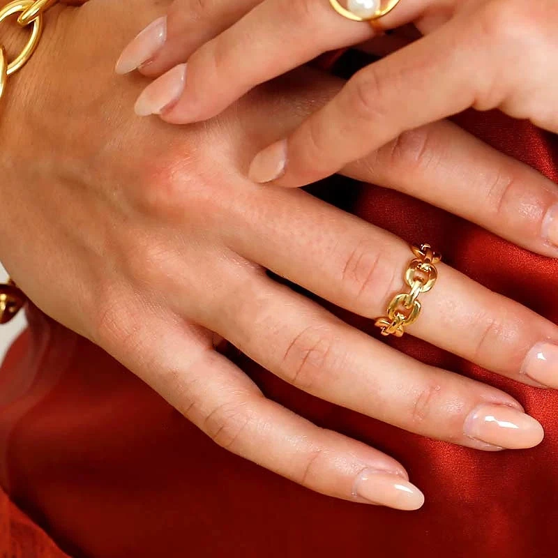 

SRCOI Circle Linked Chain Rings O Shape Geometric Gold Color Minimalist Rings Simplicity For Women Fashion Party Jewelry 2020