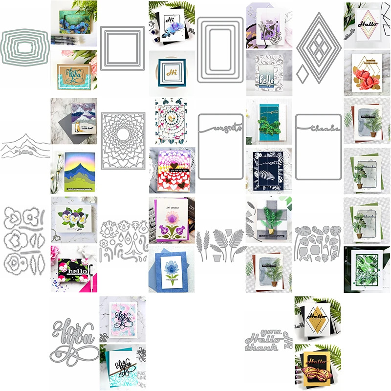 

Layered Square Diamond Love Words Line Frame Metal Cutting Dies Flowers Bush Plant Pot DIY Scrapbooking 2021 New #24