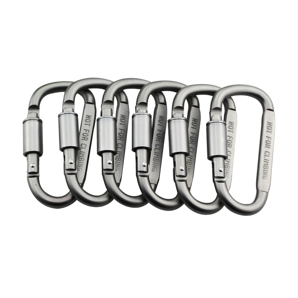 

6PCS 1PC Carabiner Clip Keychain Locking Aluminum Shape Buckle Pack Keychain Spring Key Chain Clip Hook Screw Gate Buckle Grey