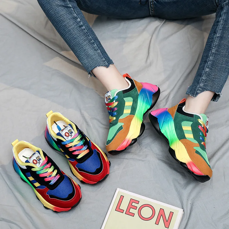 Spring Fashion Rainbow Sport Shoes Womens Trainers Shoes Platform Breathable Sneakers Women Jogging Shoes chaussure femme sport