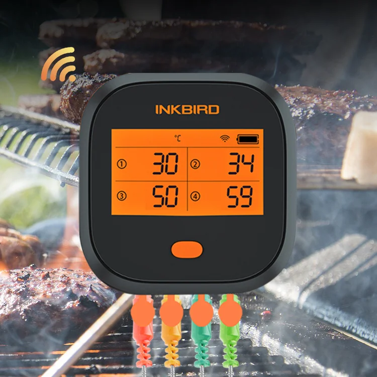 

INKBIRD Meat Digital Thermometer IBBQ-4T Wi-Fi Rainproof IPx3 Rated Waterproof 4 Probes for Kitchen Smoker Grilling Party Grill