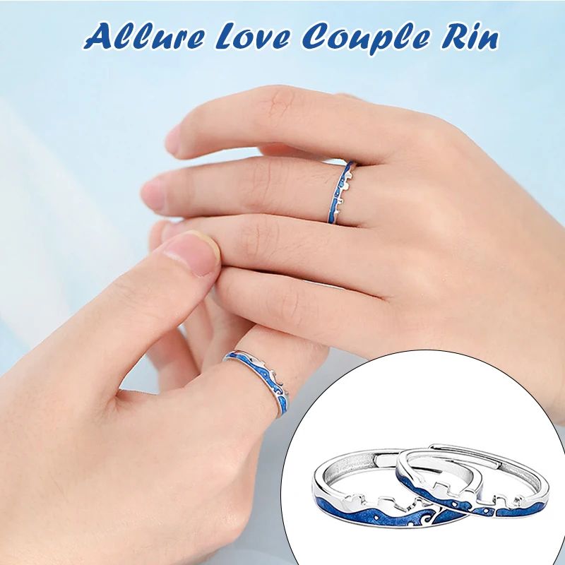 Moon and Sea Promise Ring for Him Her Adjustable 2 Tone Sterling Silver 925 Rings Couple One Size J55 | Украшения и аксессуары