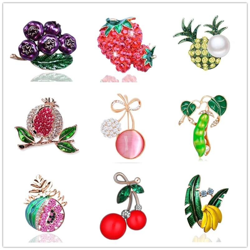 Женская эмалированная брошь в форме вишни банана граната Броши со стразами