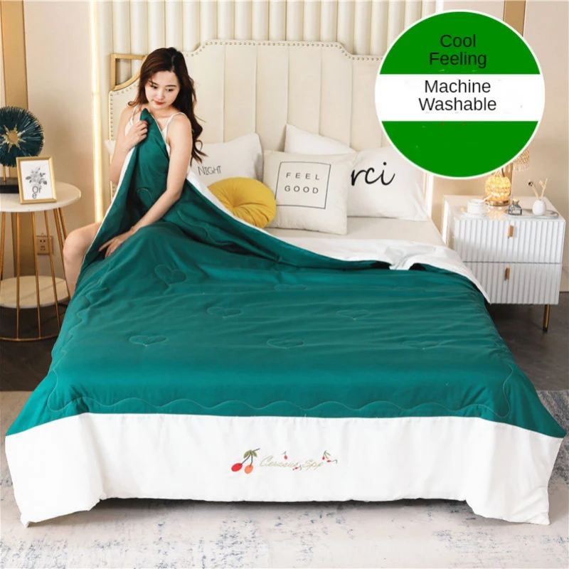 Летнее одеяло с вышивкой воздушным охлаждением из ледяного шелка односпальное
