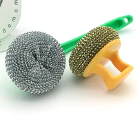 wire ball brush with long handle pan cleaning brush dish handle washing brush stainless steel wire ball kitchen cleaner