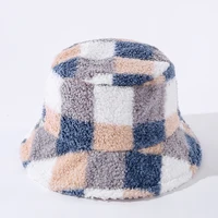 autumnwinter matching grid fisherman hat versatile casual flat cap basin hat lamb hair thickened warm bucket hat