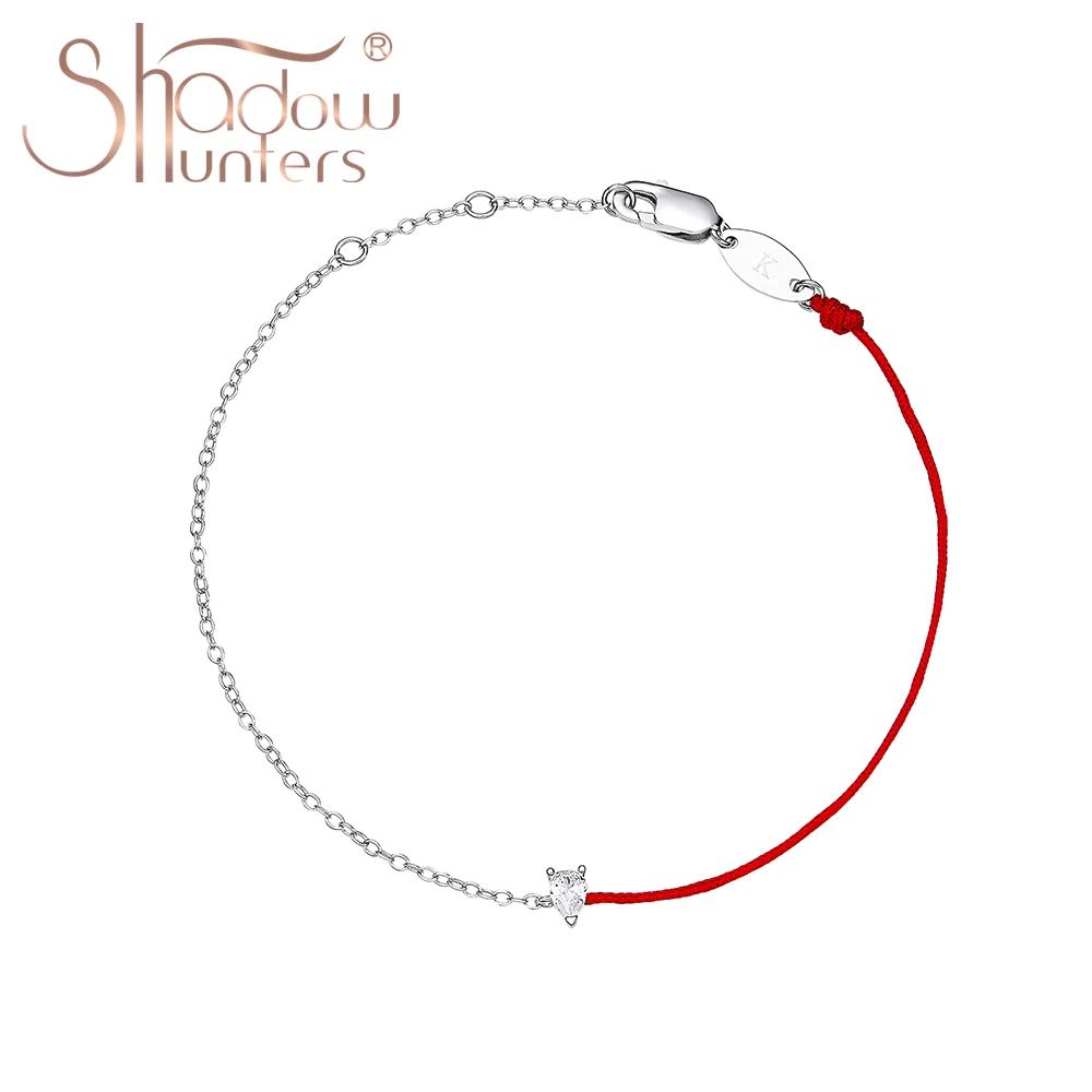 

SHADOWHUNTERS Trendy 925 Sterling Silver Classic Women Jewelry Thin Bracelet Pear Shape Crystal Redline String Gold Color Chain