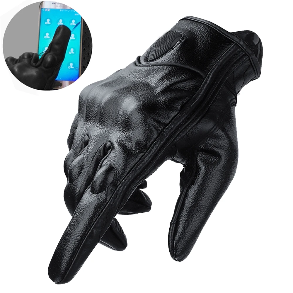 Retro Perforated Real Leather Motorcycle Gloves Moto Waterproof Winter Warm Gloves Motocross Motorcycle Protective Gears
