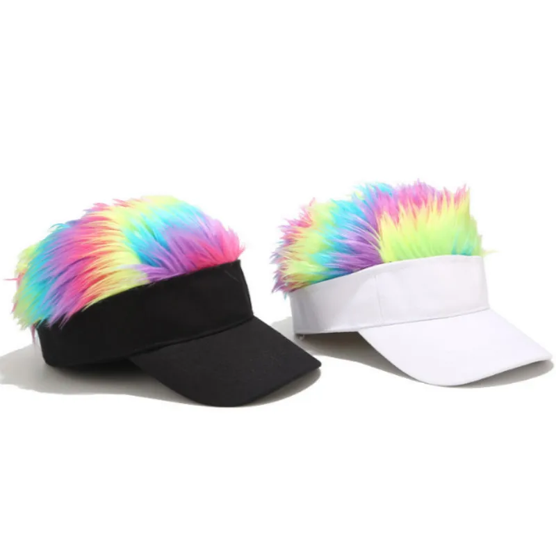 

colorful wig baseball cap outdoor fashion hip hop men cap streetwear rainbow faux fur snapback hat spring fall curved sunhat