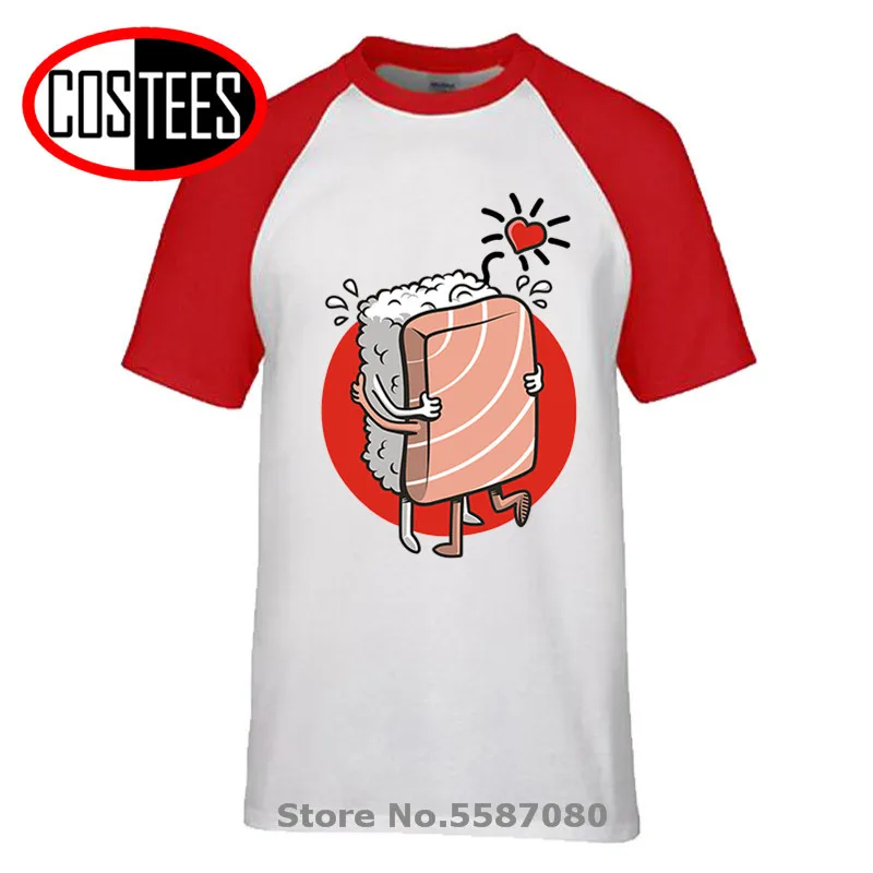 Последний дизайн 2020 Японская еда суши любовь футболка забавный мультфильм