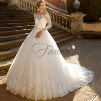 boat neck long sleeve lace appliques a line wedding dresses luxury chapel train bridal gown robe de mari%c3%a9e vestido de noiva