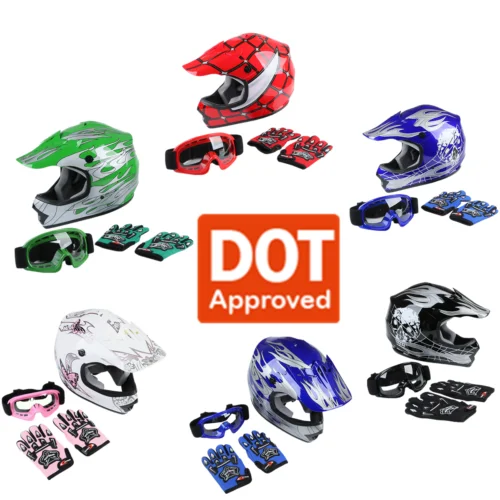 

Motorcycle DOT Sports Safty Helmet Youth Kid Child Red Spider Net Dirt Bike Motocross ATV Helmet Goggles+Gloves S~XL full face