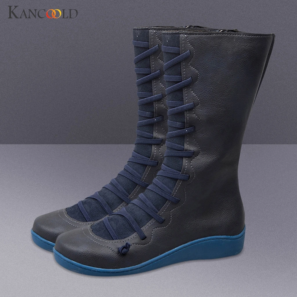 Женские высокие сапоги KANCOOLD повседневные парусиновые кроссовки с боковой