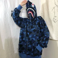 hooded shark camouflage jacket stitching loose cardigan couple plus velvet sweater thin zipper hoodies 2021 new women clothes