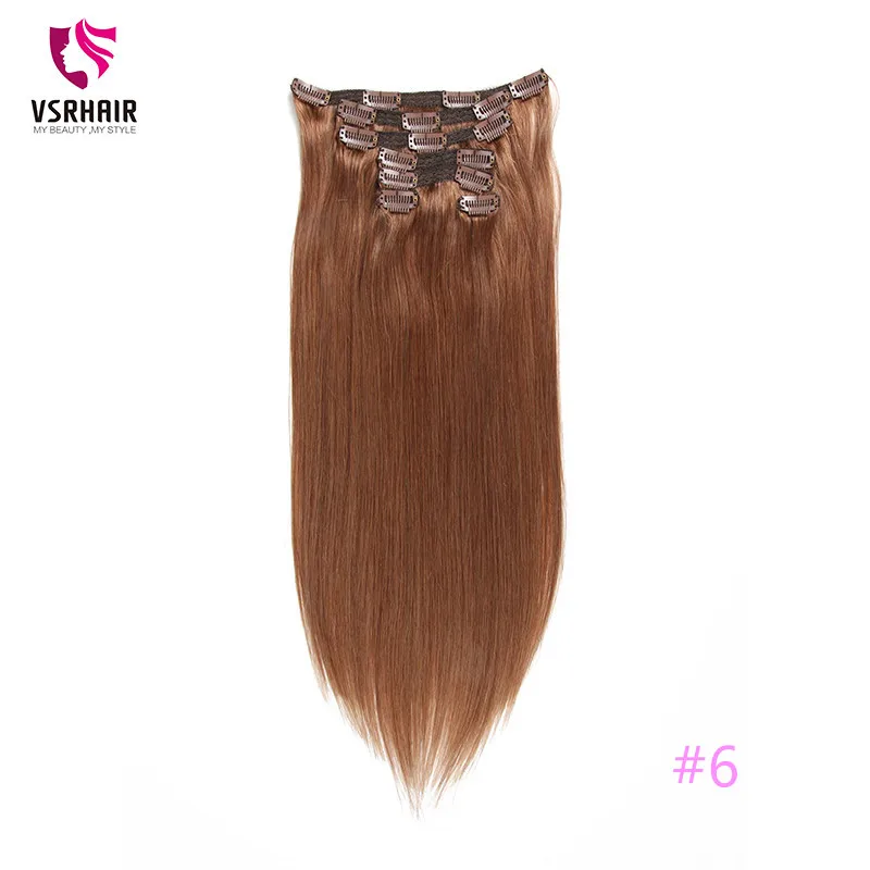 VSR 120g 150g двойной вытяжки с плотного шелка машина Волосы remy натуральные волосы на заколках, 7 шт./компл. 8 шт./компл. Реми человеческие волосы на заколках для наращивания, волосы для наращивания - Цвет: #6