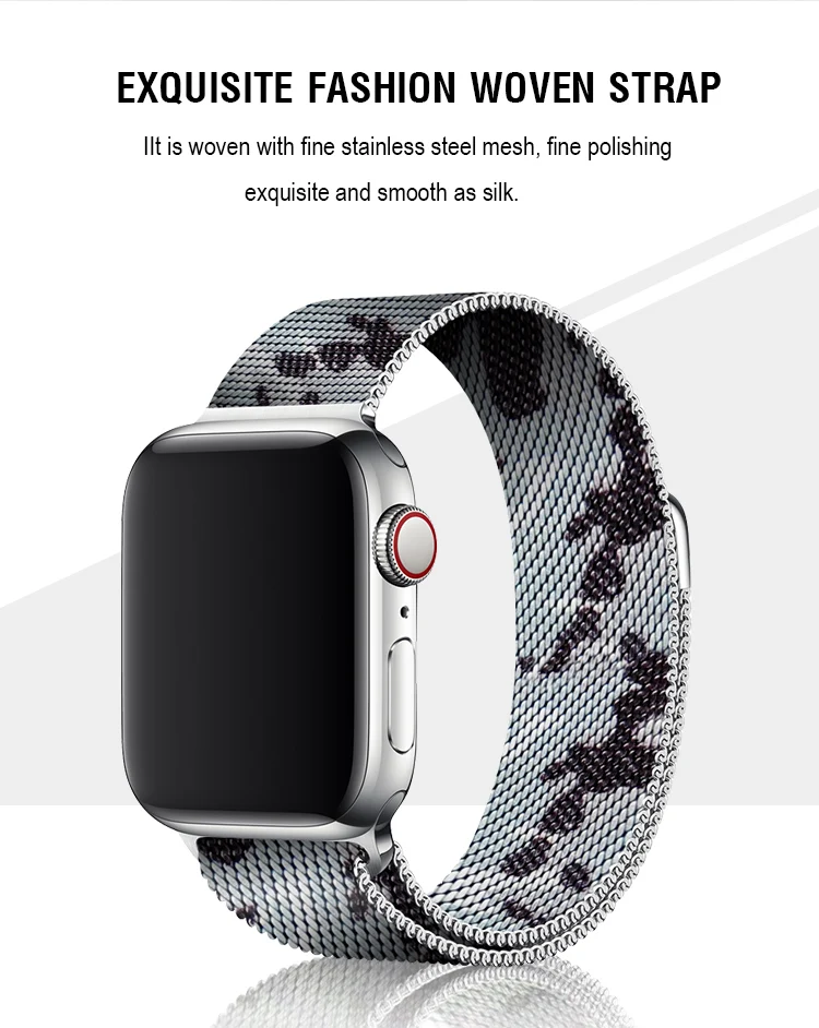 Камуфляжная серая Миланская петля для Apple Watch Series 3 38 мм 42 мм магнитный ремешок металлический браслет полосы 40 мм 42 мм для Iwatch 4