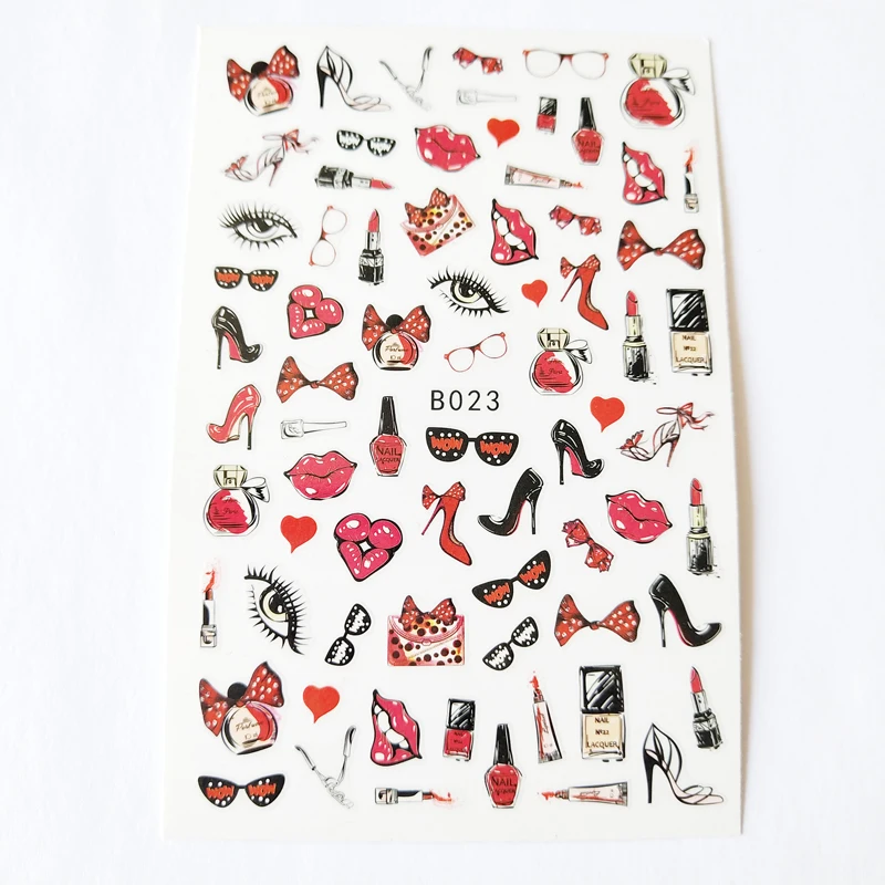 

10PCS3DLove Lipstick Lip Print Flower Nail Art Sticker DIYText Cat Angel Baby Nail Art Decoration Decal Valentine's Day 10-12PCS