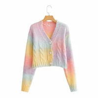 rainbow halo added sweater womens wholesale 2022 autumn new v neck short cardigan top button clothing winter wear ladies coat