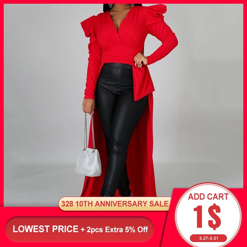 Красные африканские женские длинные рубашки блузка 2020 Офисная Женская