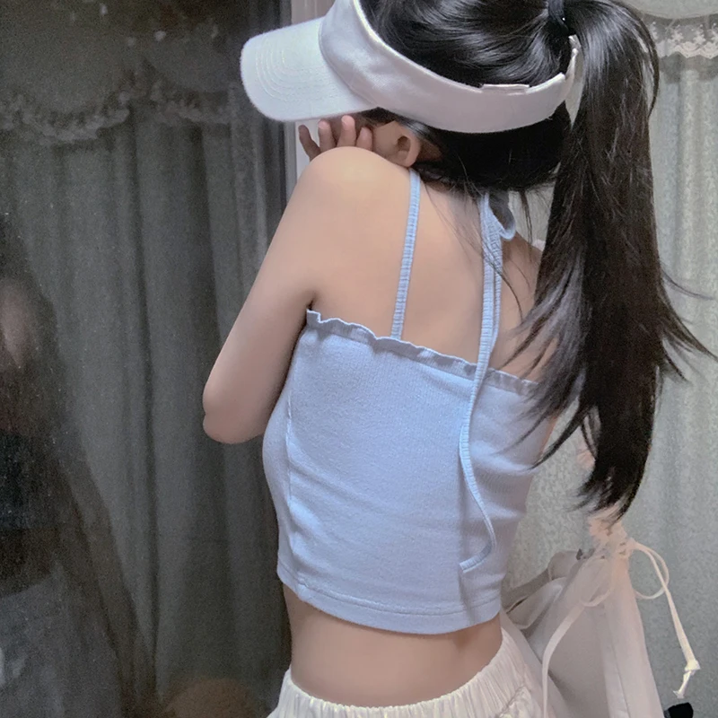 Camisoles женские летние трикотажные короткие топы с двойными бретельками на