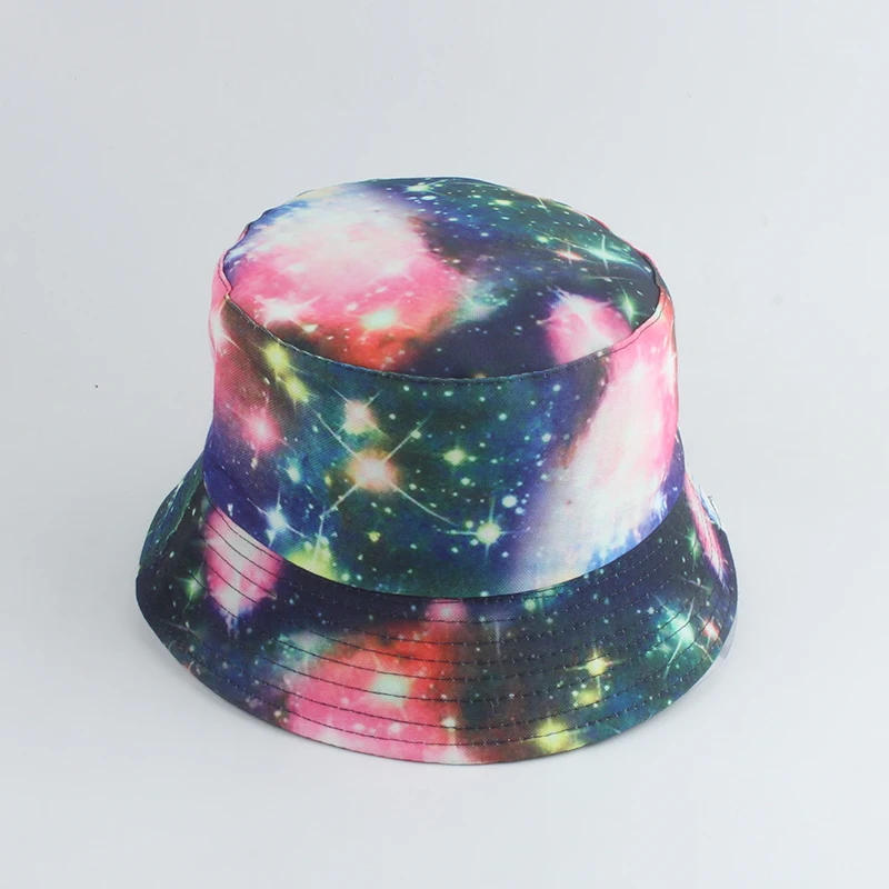 

Street Harajuku Hip Hop Gorro Bucket Hat For Women Men Fashion Galaxy Print Fishing Hat Reversible Bob Cap