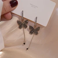 new design 14k real gold back hanging exquisite butterfly stud earrings for women cubic zircon zc earrings