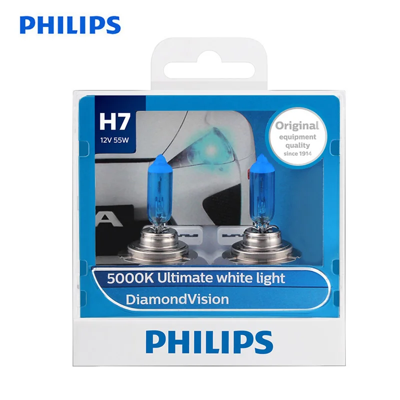 

Philips 100% Original H7 12V 55W PX26d Diamond Vision 5000K Super White Light Halogen Bulbs Auto Headlight 12972DV S2 ,A Pair