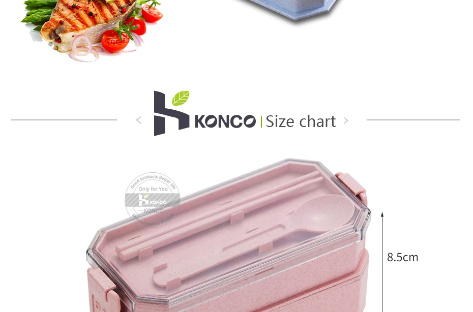 Konco Пшеничная солома двухслойный Ланч-бокс для детей офисный человек Bento коробка со столовыми принадлежностями Microwavable герметичный контейнер для еды