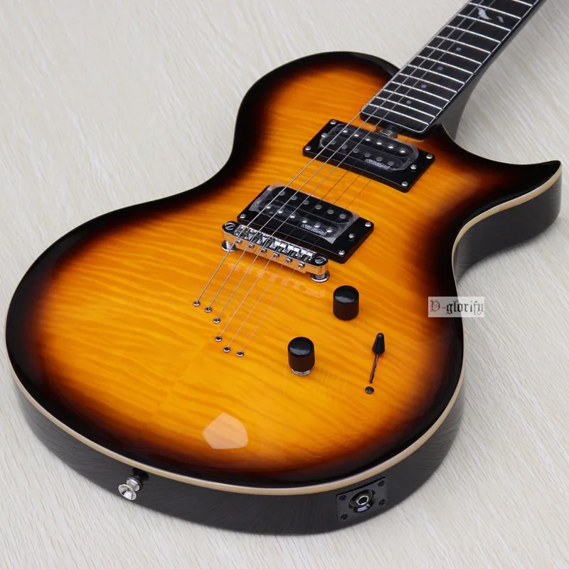 Пламя клен Топ шеи через sunburst Цвет электрогитара 39 дюймов высокий Глянец 6 струн 22 Лады острый угол электрогитара