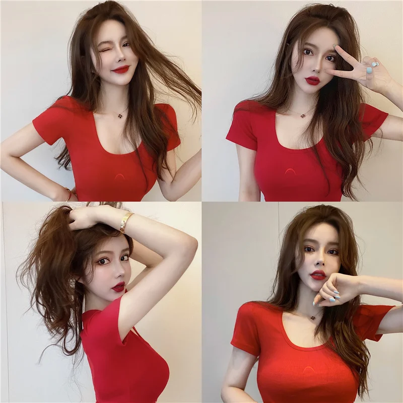 

YTX1817 2021 new high-waisted belly button sexy slim slimming compassionate summer short-sleeved T-shirt