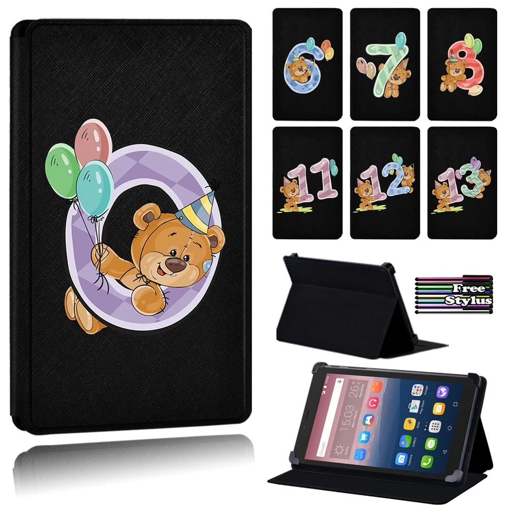 

For Alcatel OneTouch PIXI 3/PIXI 4 7"/OneTouch PIXI 3 8"/OneTouch PIXI 3 10" Cute Bear Leather Stand Tablet Case + Free Stylus